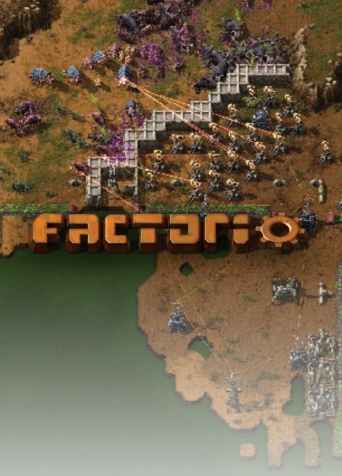 Factorio game cover showing battlefield and defenses