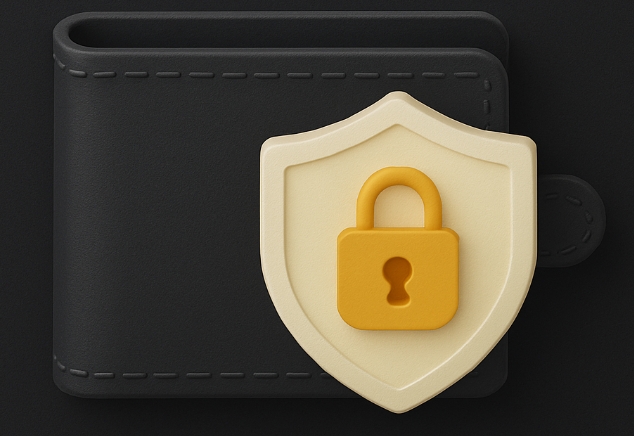 Secure wallet with shield and lock icon