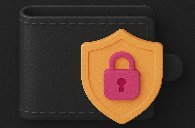 Secure wallet with lock shield icon